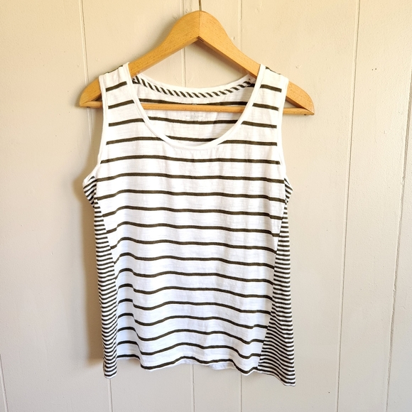 Talbots twin set cardigan tank top olive green white striped stretchy knit S - Picture 2 of 11